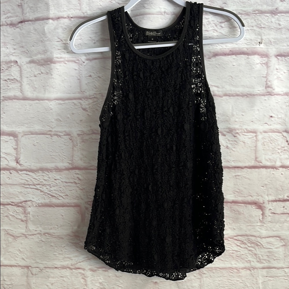 Lucky Brand  Black Crochet Tank Top  Cover Up Beach Casual